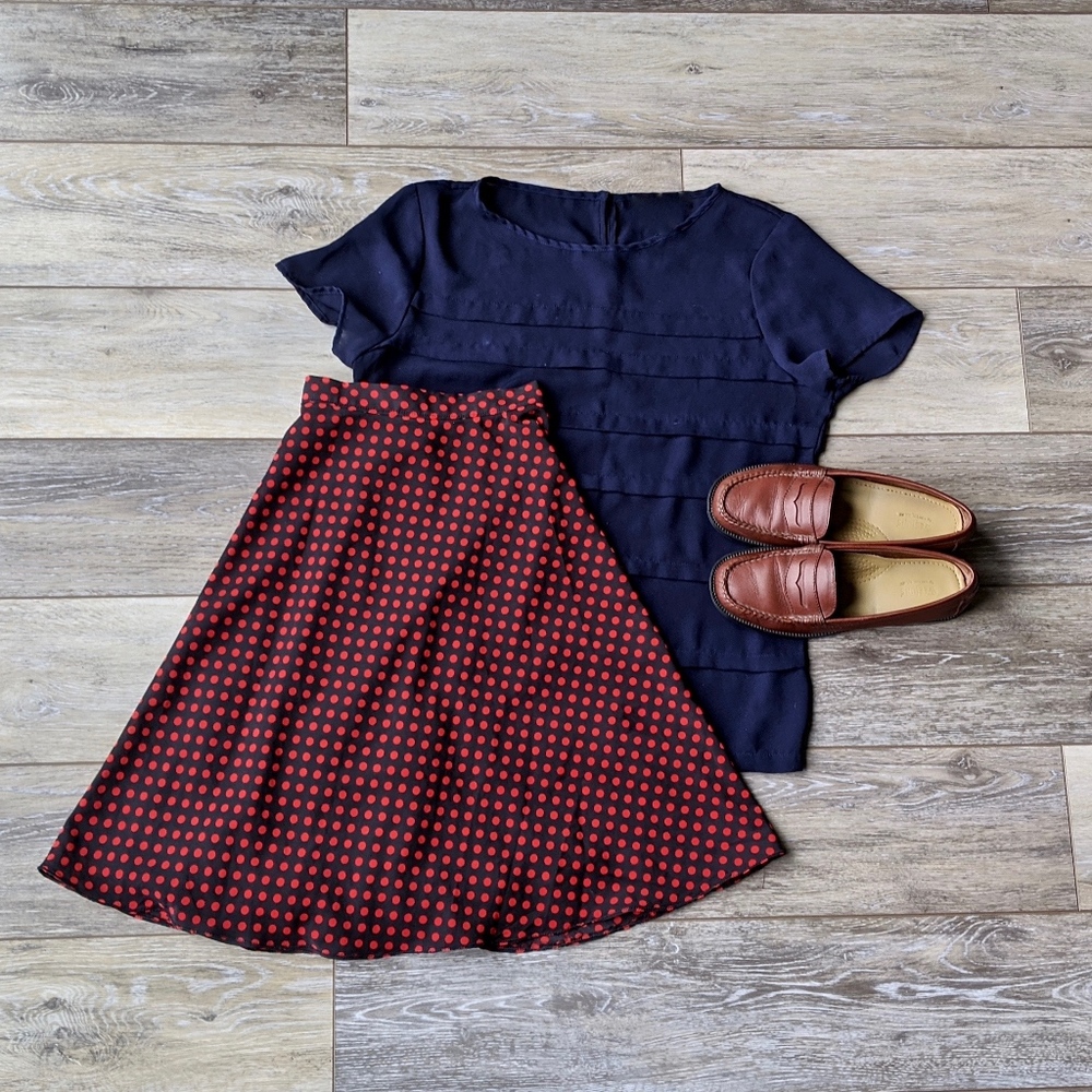 Polka Dot Chiffon Swing Skirt